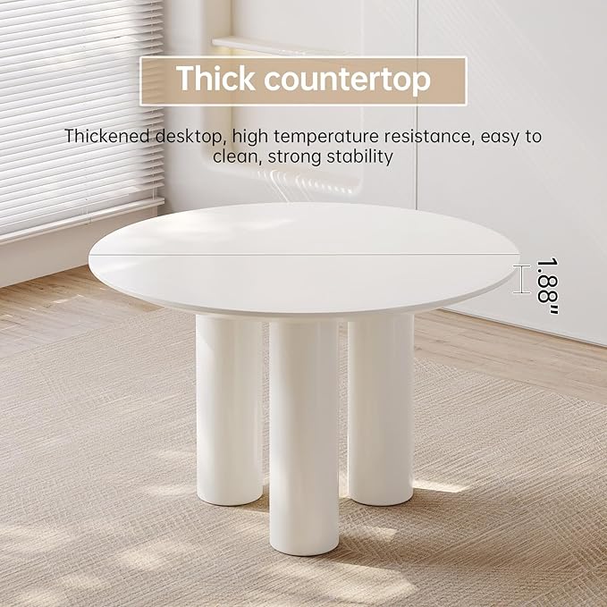 46.06" White Dining Table for 4 Round Kitchen & Dining Room Tables with Thicken Tabletop and Wooden Legs Circle Leisure Coffee Dinette Table for Kitchen, Living Room, Office