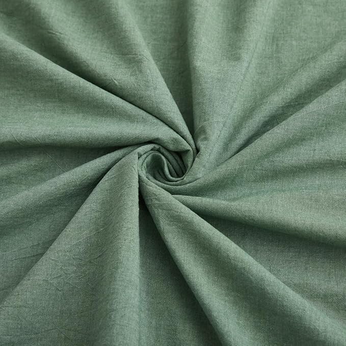 LOVQUE 100% Washed Cotton Duvet Cover Twin Size, Mint Green Fade-Resistant Natural Bedding Set (No Comforter), 68x90 Inches