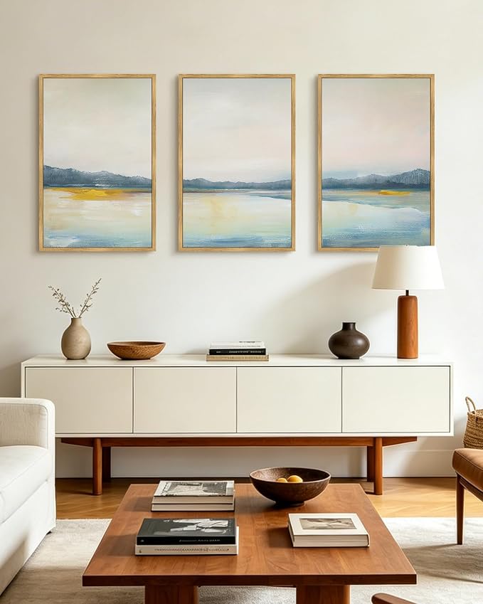 KUVIOKE Abstract Landscape Framed Wall Art Minimalist Neutral Illustrations Modern Art Decorative Nordic Home Decor 24x36in (Natural Framed)