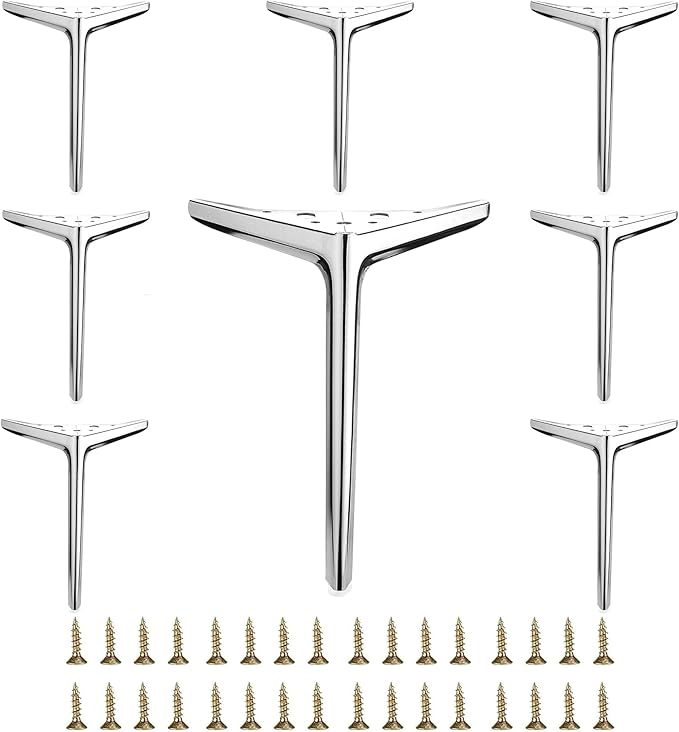 9 7/8 inch/25cm Shiny Chrome Metal Furniture Legs Set of 8, DIY Replacement for Short Cabinet Legs, Sofa Legs, Small Dresser Legs