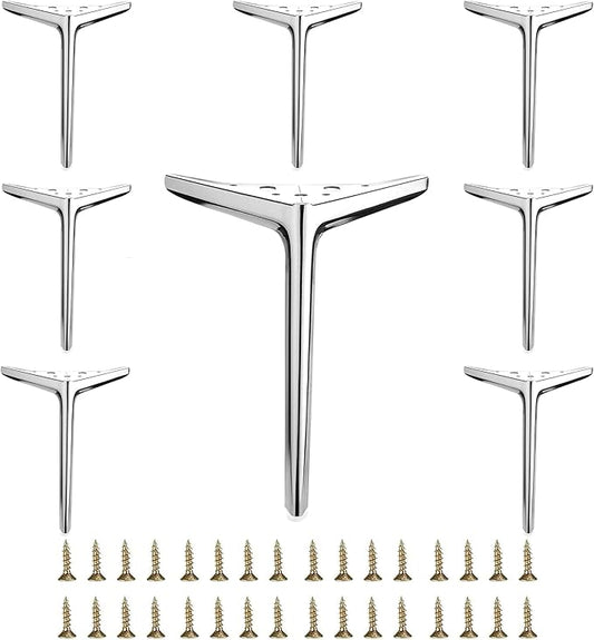 9 7/8 inch/25cm Shiny Chrome Metal Furniture Legs Set of 8, DIY Replacement for Short Cabinet Legs, Sofa Legs, Small Dresser Legs