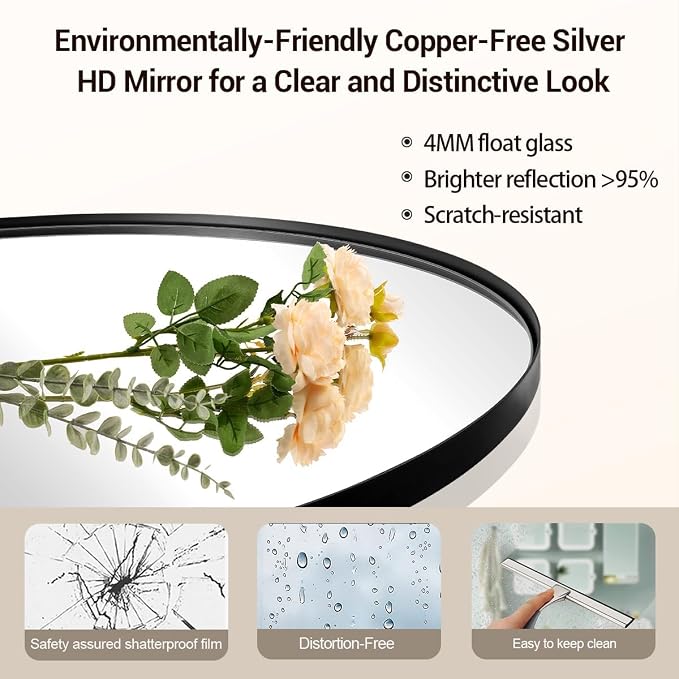 ANDY STAR Round Black Mirror for Bathroom, 40" Large Bathroom Mirrors for Over Sink, Anti-Rust Modern Wall Mirror,1 Inch Deep Set Design, Heavy Duty, 4MM HD Glass, 9MM Thicker Backboard