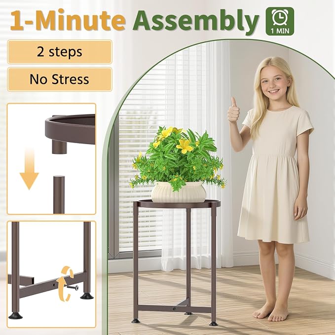 LASZOLA Metal Large Plant Stand for Indoor Plants, Morden Corner Plant Holder Rack, Sturdy Vertical Single Flower Shelf for Living Room Bedroom Patio Garden Balcony, Bronze