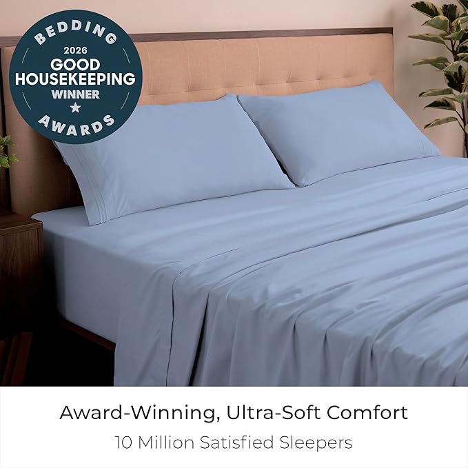 Mellanni King Sheets Set - 4 PC Iconic Collection Bedding - Hotel Luxury, Extra Soft, Cooling Bed Sheets - Wrinkle, Fade, Stain Resistant (King, Sky Blue)