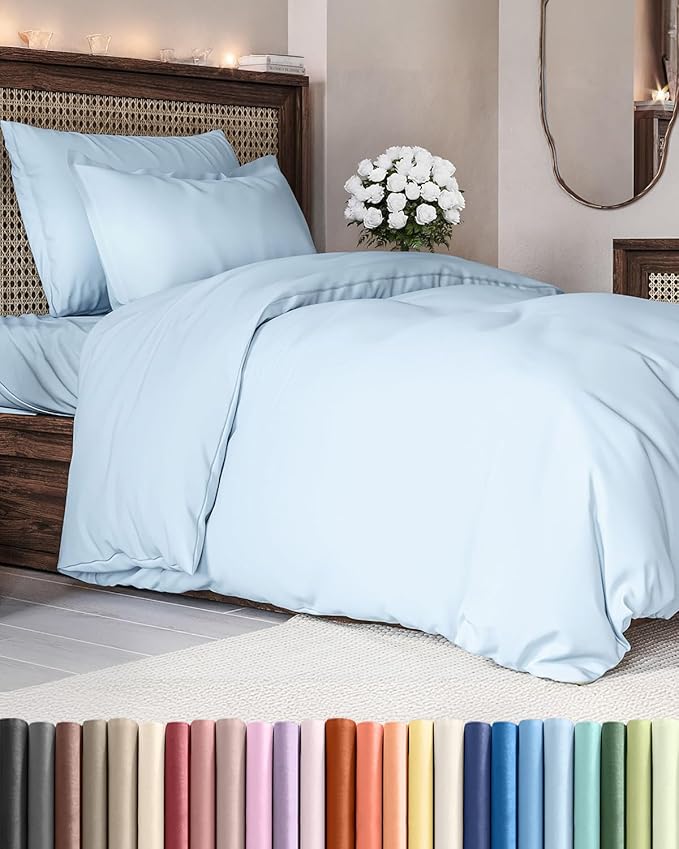 Duvet Cover Twin/Twin XL Size - Extra Soft Twin/Twin XL Size Duvet Cover - Breathable, Easy Care and Fade Free with Zipper Closures & Ties - 68" x 90" Inches - (Light Blue) Comforter Not Included