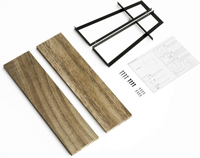 SRIWATANA Floating Wall Shelves, 2-Tier Rustic Wood Shelves for Bedoom, Bathroom, Living Room, Kitchen(Carbonized Black)