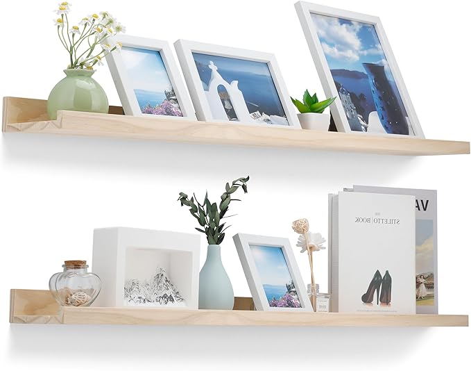 48 Inch Natural Pine Wood Floating Shelves for Bedroom, Wide Picture Ledge Set of 2, Wall Mount Unfinished Shelf Can be Stained Nursery Book Shelves for Kids Bedroom Living Room Bathroom Kitchen
