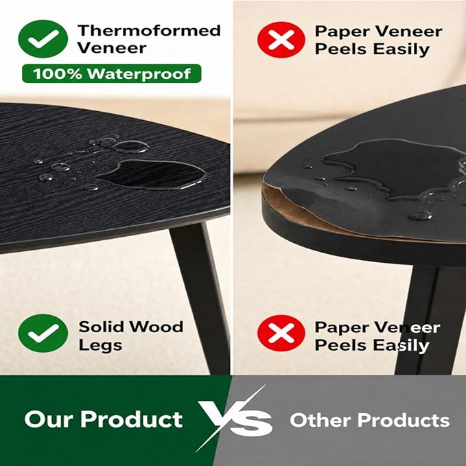 Nesting Coffee Table Set of 2-Mid Century Modern Wooden Coffee Table,Guitar Pick Stacking Tables with Solid Wood Legs,Small Coffee Tables for Small spaces,Living Room,Apartment,Balcony (Black)