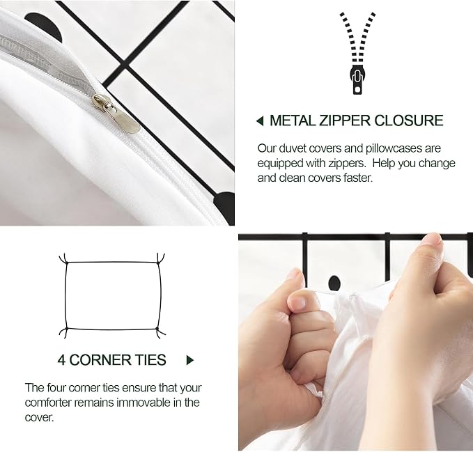 Black White Duvet Cover Oversized King, Modern Striped Square Geometric Block Bedding Set 3 Piece, Abstract Minimalism Art Patterned Comforter Cover with Zipper Soft Microfiber, 2 Pillowcases