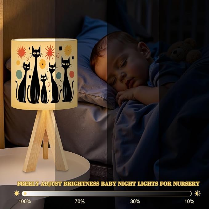 Tripod Table Lamp Mid Century Modern Atomic Cat Diamonds Black Retro Abstract Bedside Lamps Small Lamp Nightstand Lamp with Linen Lampshade Table Lamps for Bedroom Livingroom Nursery