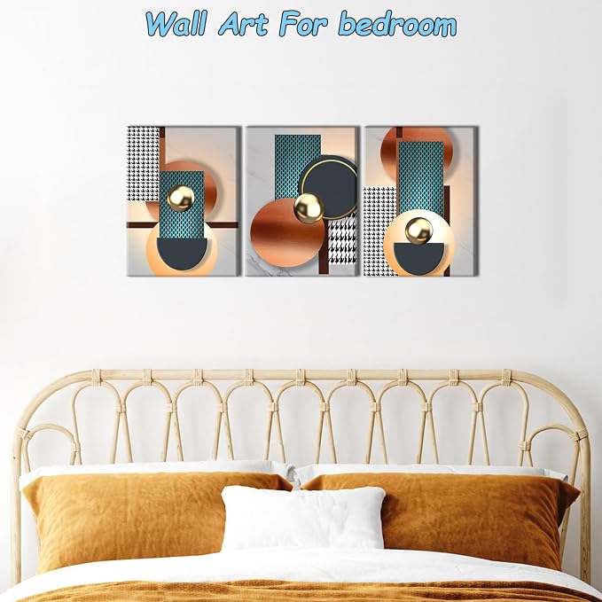 Pennimor 3Pcs Framed Geometric Abstract Wall Art, Simple Neutral Wood Wall Decor, Modern Minimalist Artwork Printing for Bathroom Bedroom Living Room Home Office Farmhouse 16x24in