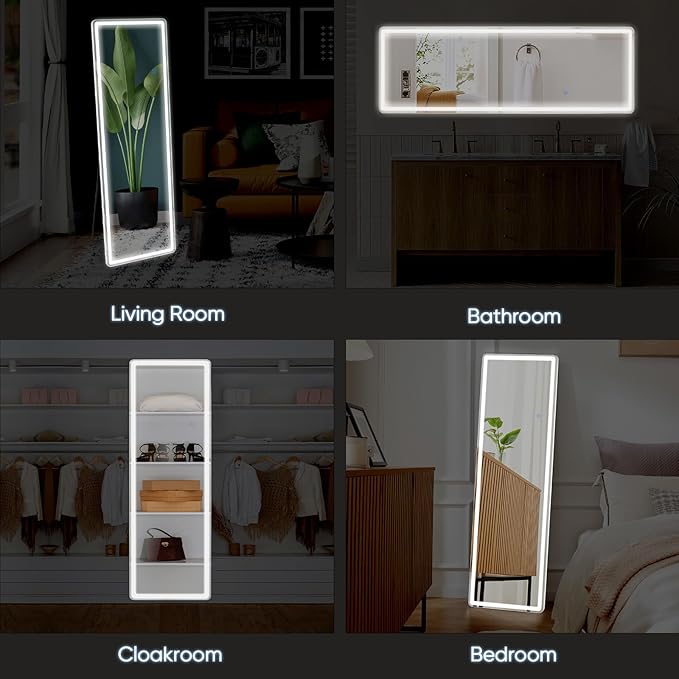 OLIXIS 16"x 60" LED Full Length Mirror with Lights, Standing Lighted Floor Full Body Mirror with 3 Color Lighting, Wall Mounted Mirrors for Bedroom, Home, Entryway with Tempered Glass