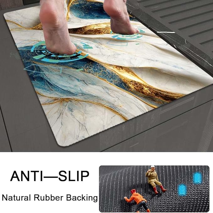 Bath Mat Rug,Abstract Blue and gold marble Non Slip Quick Dry Super Absorbent Thin Bathroom Rugs Fit Under Door-Easy to clean Bathroom Floor Mats-Shower Rug for Shower Sink Bathtub(20" x 31"In)