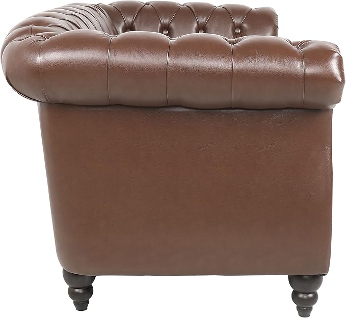 LEVNARY Leather Sofa, Chesterfield Tufted Upholstered 2 Seater Couch, Modern Loveseat Couch Classic Furniture for Living Room Bedroom (Dark Brown)