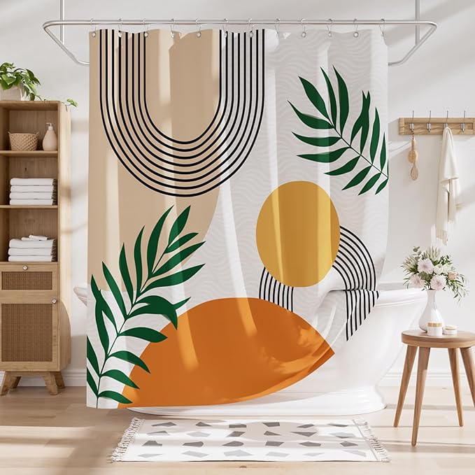 AmazerBath Fall Shower Curtain, Orange Abstract Cloth Shower Curtain Sets with 12 Shower Curtain Hooks, Luxury Hotel Quality Washable Farmhouse Polyester Fabric Bathroom Shower Curtains, 72x72 Inches