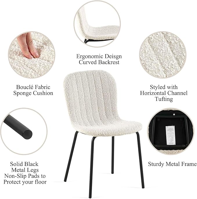 NORDICANA 5 - Piece Dining Set, Industrial Style 47 in Kitchen Table with Beige Faux Fur Dining Chairs for 4 Person, Dining Room Table Set for Dinette, Breakfast Nook Breakfast Nook