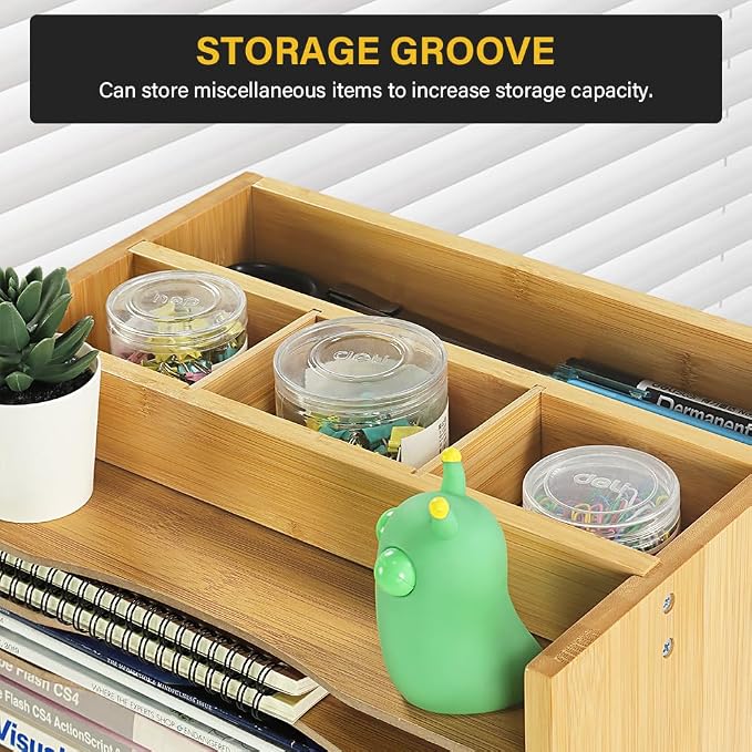 WKWKER 5-Tiers Bamboo File Organizer Paper Organizer Mail Sorter Document Letter Trays Desk Organizer with 4 Dividers for Office Home Study Desk Storage (Natural Color)