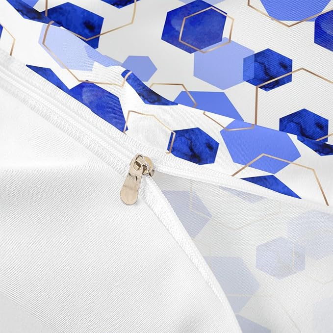 Erosebridal Blue Geometric Bedding Sets | Royal Blue Modern Abstract Kids Duvet Cover Geometric Marble Art Bed Set King | Watercolor Hexagon Aesthetic Bed Cover for Men Women (No Comforter)