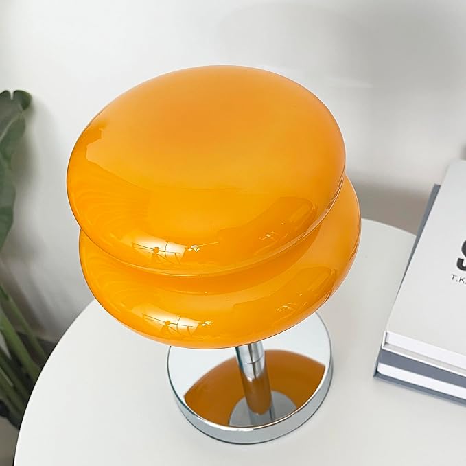 Meefad Contemporary Glass Table Lamp, Cute Bedside Lamp, Girl's Elegant Night Light for Bedroom Nightstand in Orange