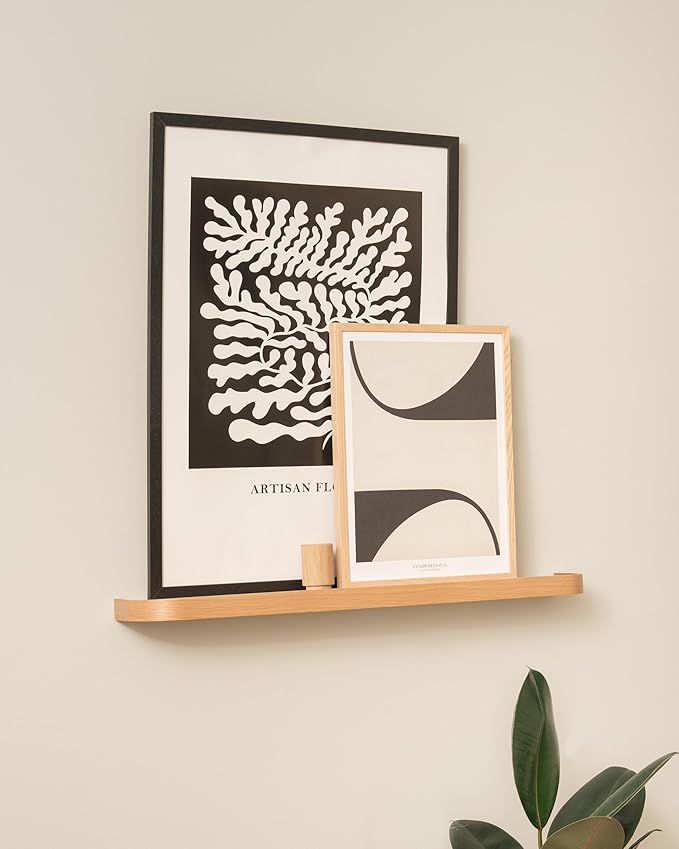 Kazai.® 31.5 inches Wall Shelf 'Toke' | Picture Ledge in Real Wood Veneer | Floating Wooden Shelf for Photos, Wall Decor, and Storage in Bathroom, Living Room, Kitchen, or Bedroom | Oak