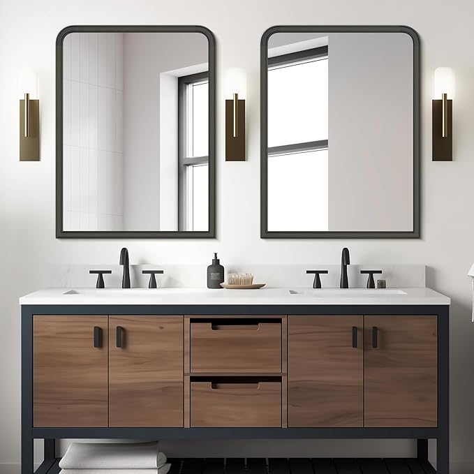 HOMECOOKIN 30" x 40" Wood Framed Mirror Bathroom Mirrors for Wall, Black Arched Wood Bathroom Vanity Mirror for Entryway, Living Room or Bedroom Home Decor