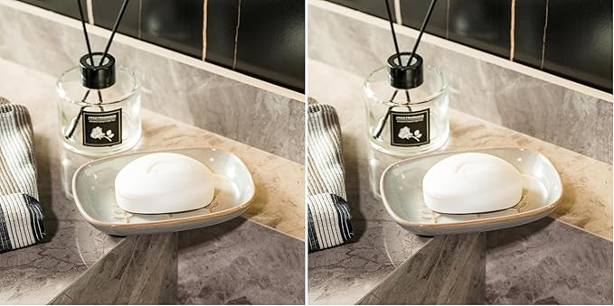 Ceramic Soap Dish Soap Holder, Soap Lift for Bar Soap Sponge, Shower Soap Dishes for Bathroom Kitchen Counter Soap Saver Tray Keep Dry, Dishwasher Safe (Pack of 2)