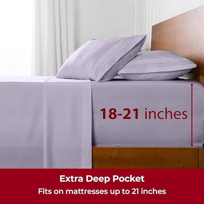 Mellanni Extra Deep King Sheets - 4 PC Iconic Collection Bedding - Hotel Luxury, Ultra Soft, Cooling Bed Sheets - Wrinkle, Fade, Stain Resistant (King, Lavender)