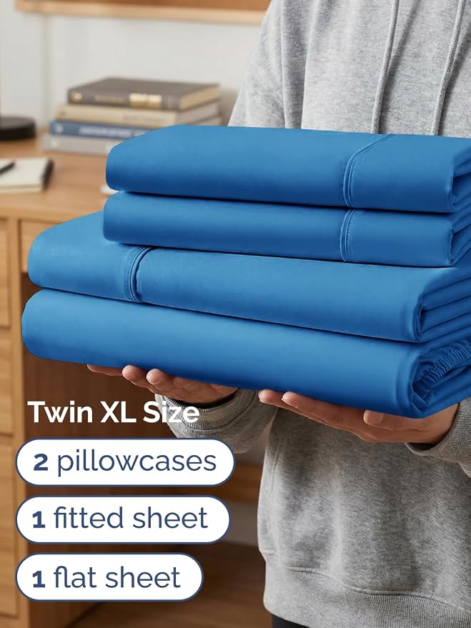 Extra Deep Twin XL Sheet Set - 4 Piece College Dorm Bed Sheets Set with Extra Deep Pockets - Ultra-Soft, Comfy & Breathable Bedding for Women, Men, Kids & Teens - Wrinkle & Fade Resistant - Royal Blue
