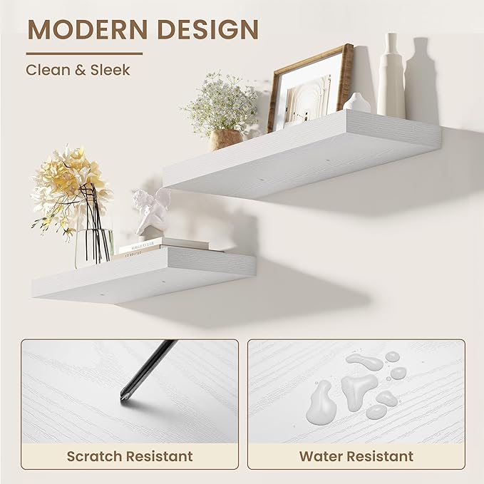 Dreamland Deep Floating Shelves, 8" Deep Long Shelves Set of 2, 40 Inches Floating Shelf for Wall,Large Display & Storage Shelf for Bathroom Bedroom Living Room Kitchen Office, White