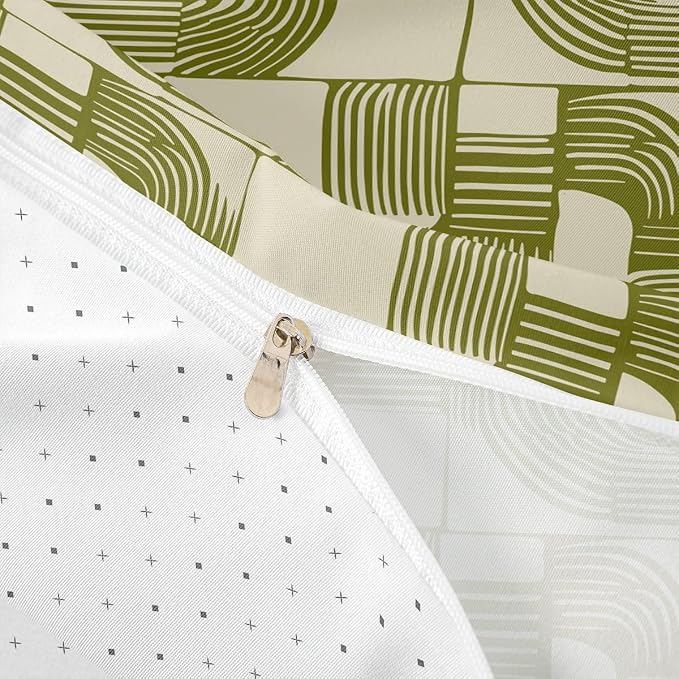Erosebridal Boho Ethnic Boys Duvet Cover Twin Size Geometric Stripes Bedding Set 2 Piece Light Olive Green Bohemian Striped Comforter Cover Modern Simple Aesthetics Bed Sets for Kids Teens Adult Men