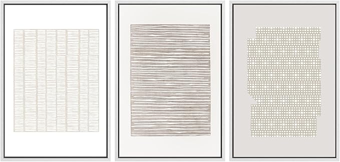 SIGNWIN Framed Canvas Print Wall Art Set Tan Geometric Pattern Landscape Abstract Shapes Cozy Neutral Modern Art Decorative Boho Relax/Zen Nordic for Living Room, Bedroom, Office - 16"x24"x3 White
