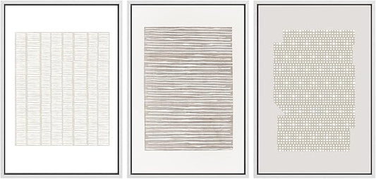 SIGNWIN Framed Canvas Print Wall Art Set Tan Geometric Pattern Landscape Abstract Shapes Cozy Neutral Modern Art Decorative Boho Relax/Zen Nordic for Living Room, Bedroom, Office - 16"x24"x3 White