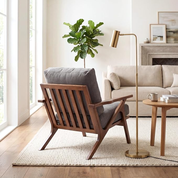 chairus Mid-Century Modern Accent Chairs with Ottomans Set of 2, Comfy Upholstered Lounge Armchairs with Solid Wood Frame, Reading Chairs for Living Room Bedroom Office, Grey Denim Fabric