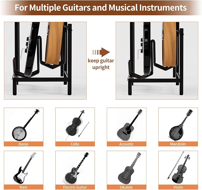 YAKANJ End Table with Guitar Stand,Record Player Stand,Vinyl Records Storage,2-Tier Guitar Stand for Acoustic,Turntable Stand for Music Studio-Brown