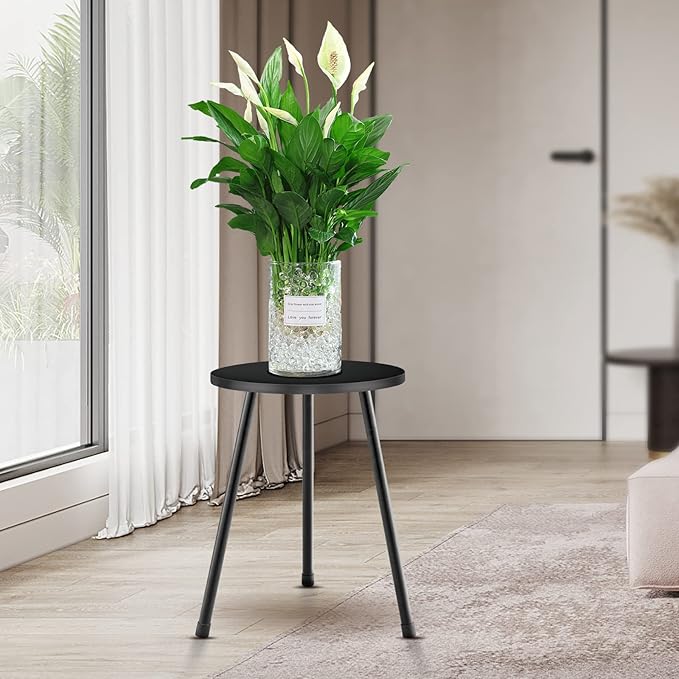 Plant Stand Indoor, Mid Century Wood Plant Stand Black Plant Table for Flower Pots, Tall Metal Plant Holder, Modern Home Decor Small Round Side End Table (11.8"x16")
