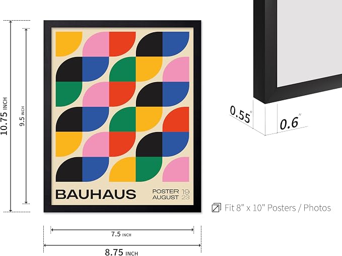 Poster Master Bauhaus Poster - Rainbow Knots Print - Abstract Art - Graphic Design Art - Geometric Art - Chic Boho Art - Mid Century Modern Art - Living Room or Bedroom Decor - 8x10 Black Framed