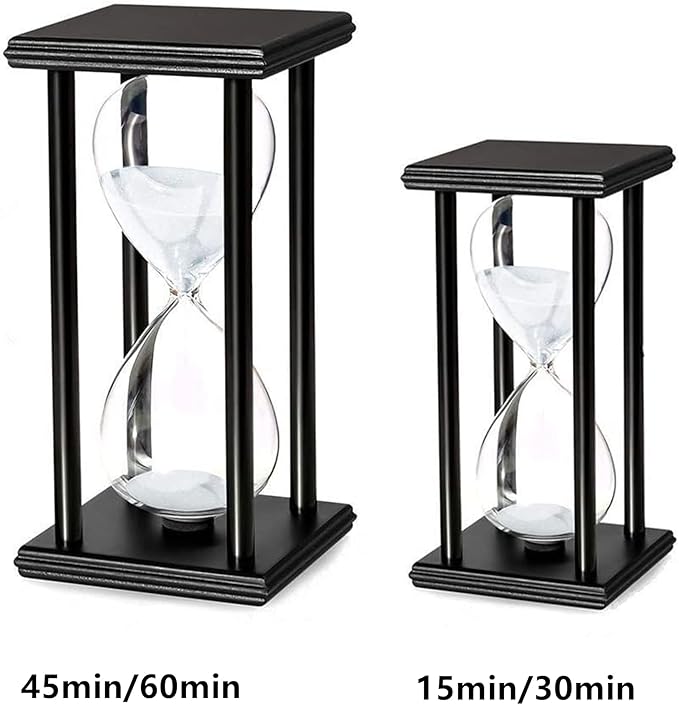 Hourglass Sand Timer 15 Minutes, Hour Glass with Sand Decoration for Kids, Sand Clock Watch for Room Birthday Tea Coffee Table Book Shelf School Game Ornament Wooden (White Sand)