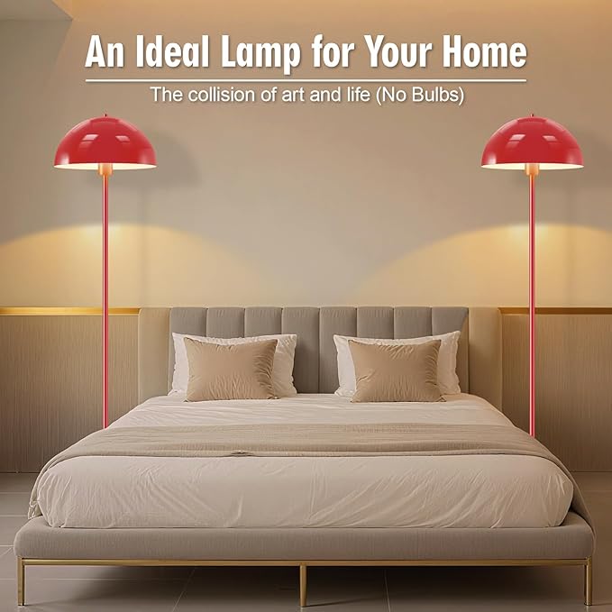 Industrial Floor Lamp, Red Floor Lamp for Living Room, 66Inch Tall Modern Standing Lamp, Stand Up Lamp with Metal Dome Shade, Mid Century Corner Reading Lamp for Bedroom Office Nursery Room, NO BULB