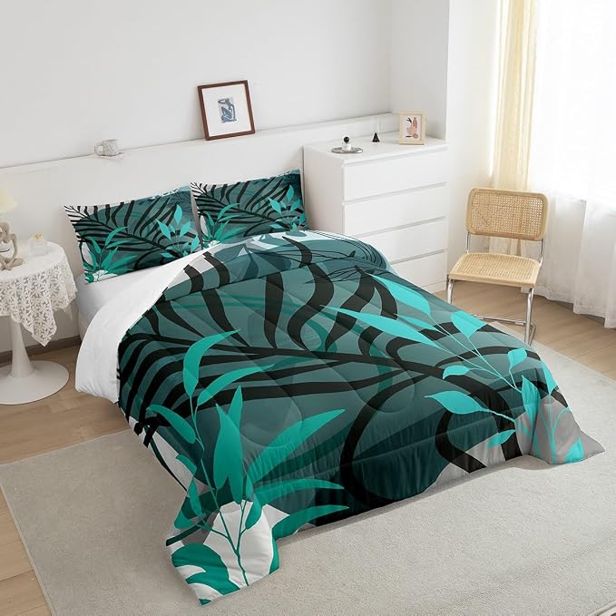 Erosebridal Aesthetic Minimalist Comforter Set Twin Blackish Green Grey Bedding Set, Modern Mid Century Bedding Comforter Sets Abstract Artwork Duvet, Quilted Comforter with 1 Pillowcase