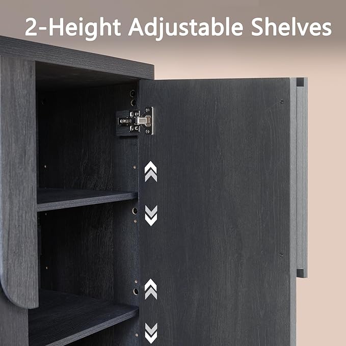 103.5'' Sideboard Buffet Cabinet W/Storage, Modern Accent Cabinets W/Curved Handles & Adjustable Shelves, 6 Doors Coffee Bar Buffet Table Credenza for Living Room Kitchen Hallway, Dark Grey
