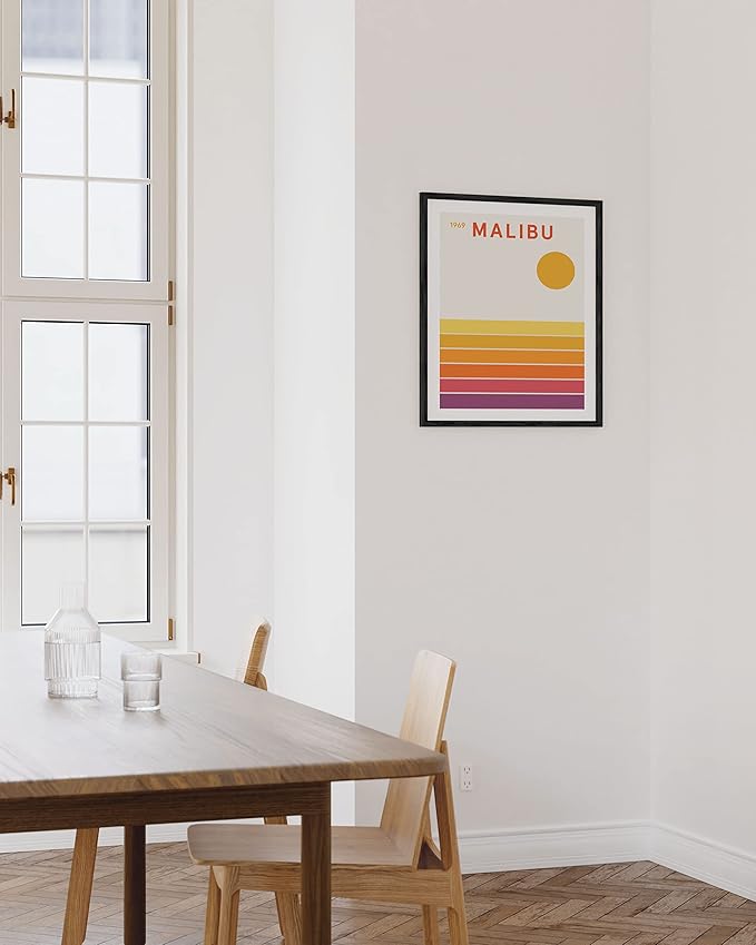 HAUS AND HUES Vintage California Wall Art - Travel Wall Art, Orange Geometric Wall Decor, Retro Travel Art (Black Frame, 12x16)