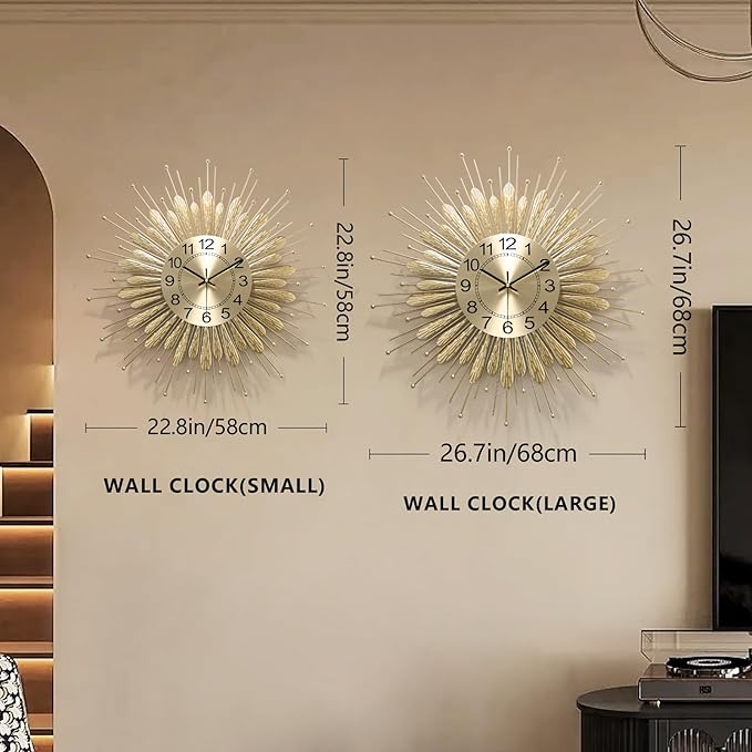 Large Wall Clock,23inch Gold Wall Clock Non-Ticking Mid Century Wall Clocks for Living Room Decor,Battery Operated Wall Clock for Bedroom&Living Room