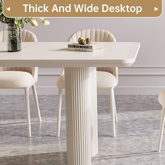 5-Piece Modern Dining Set, 55.11" Dining Table Set for 4, Rectangular Kitchen Table with 4 Chairs, White Dinner Tables for 4 Person