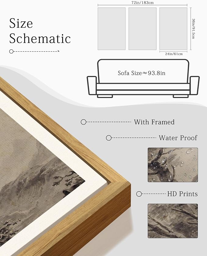 KUVIOKE Vintage Tree Framed Wall Art Retro Antique Forest Drawings Nature Wilderness Sketch Wall Painting Modern Decor 24x36in (Natural Framed)