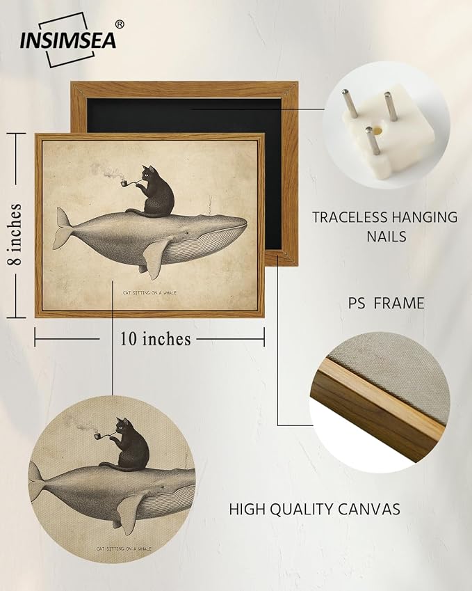 InSimSea Cat Wall Art Framed Canvas for Living Room - Retro Maximalist Decor Eclectic Vintage Artwork Prints Home Room Wall Decor Abstract Gallery Picture Oil Painting Boho Bedroom Office 8x10In
