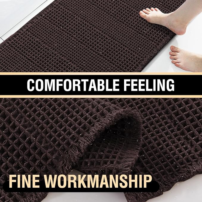 H.VERSAILTEX Upgraded Waffle Bath Mat Super Absorbent Non Slip Bath Rugs for Beside Tub, 20" x 32", Chocolate