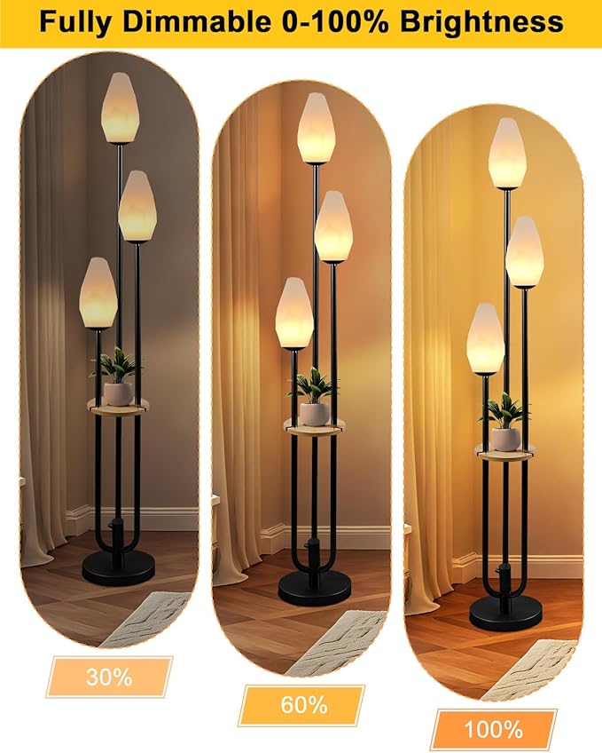 Black Floor Lamp with Tray, 3-Lights Dimmable Floor Lamps with Rock-Shaped Shade, Unique Candle Holder Style Modern Tall Standing Lamp for Living Room/Party(Bulbs Included)