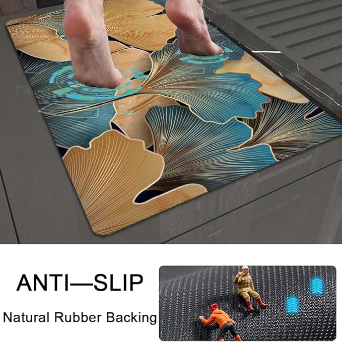 Bath Mat Rug,Gold Ginkgo Leaf Non Slip Quick Dry Super Absorbent Thin Bathroom Rugs Fit Under Door-Easy to Clean Bathroom Floor Mats-Shower Rug for Shower Sink Bathtub(20" x 31"in)