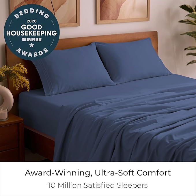 Mellanni Queen Sheets Set - 4 PC Iconic Collection Bedding - Hotel Luxury, Extra Soft, Cooling Bed Sheets - Wrinkle, Fade, Stain Resistant (Queen, Blue Nova)