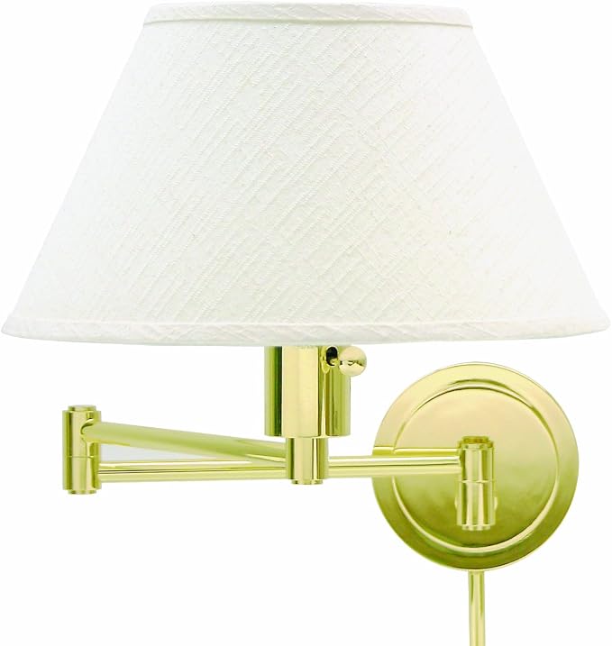 House Of Troy WS14-61 Home/Office Collection Swing-Arm Wall Lamp, Polished Brass with Off-White Linen Hardback Shade